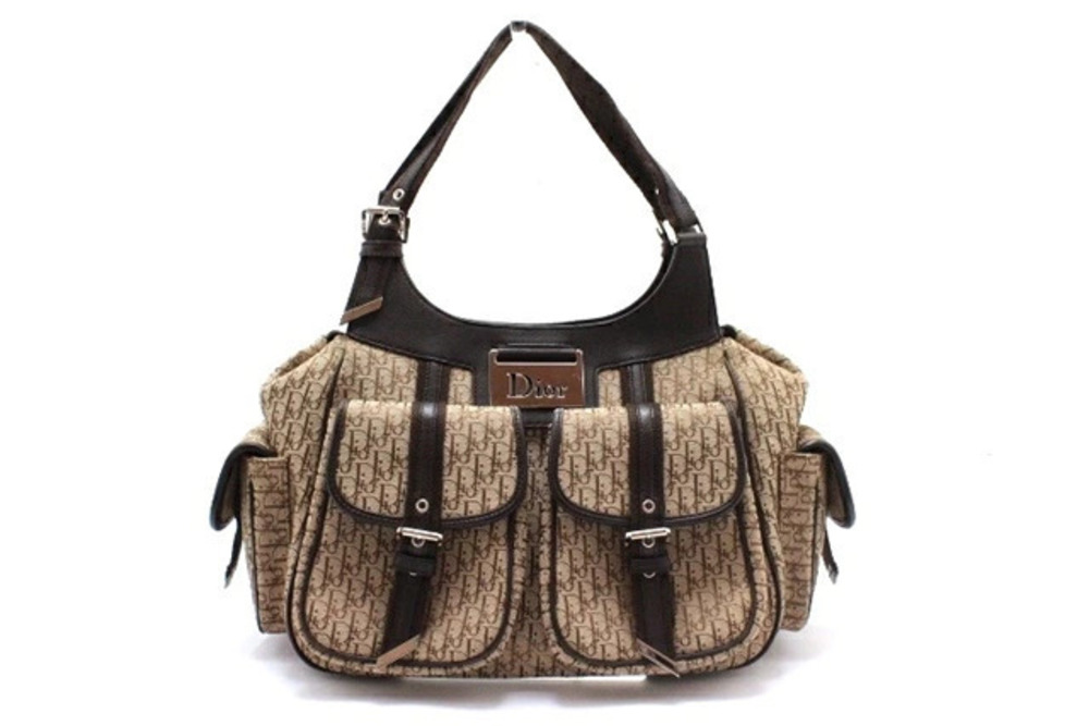 Christian Dior Shoulder Bag Canvas Leather Brown